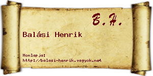 Balási Henrik névjegykártya